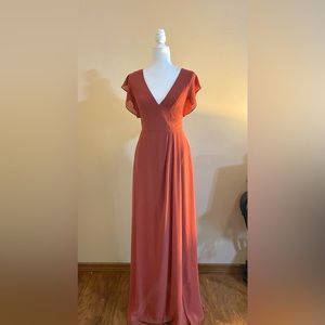 David’s Bridal Cinnamon Bridesmaid Dress w/ Flutter Sleeves